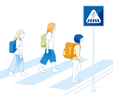 Die Illustration zeigt Kinder, die eine Straße überqueren. Die Illustration zeigt Kinder, die eine Straße überqueren.