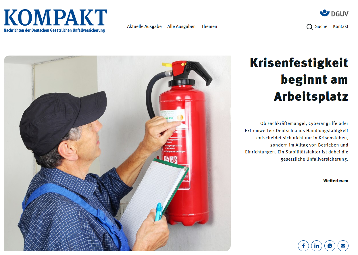 Titelbild DGUV Kompakt 1/2026; Krisenfestigkeit beginnt am Arbeitsplatz